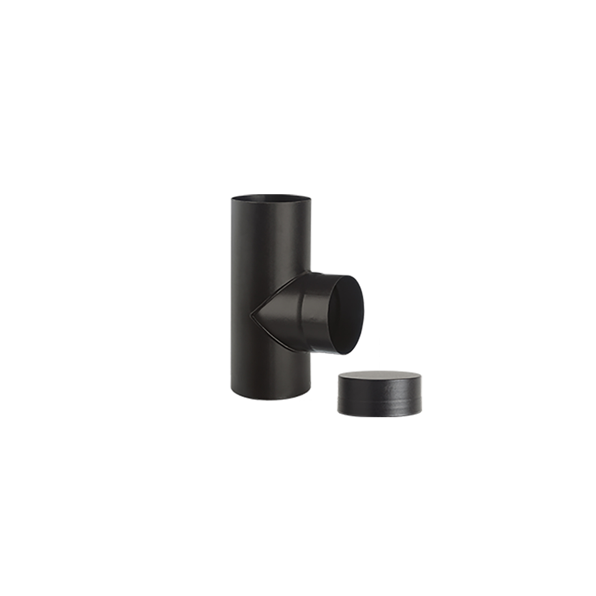 Porcelain enamelled female/female tee union, with cap, with male lateral connection